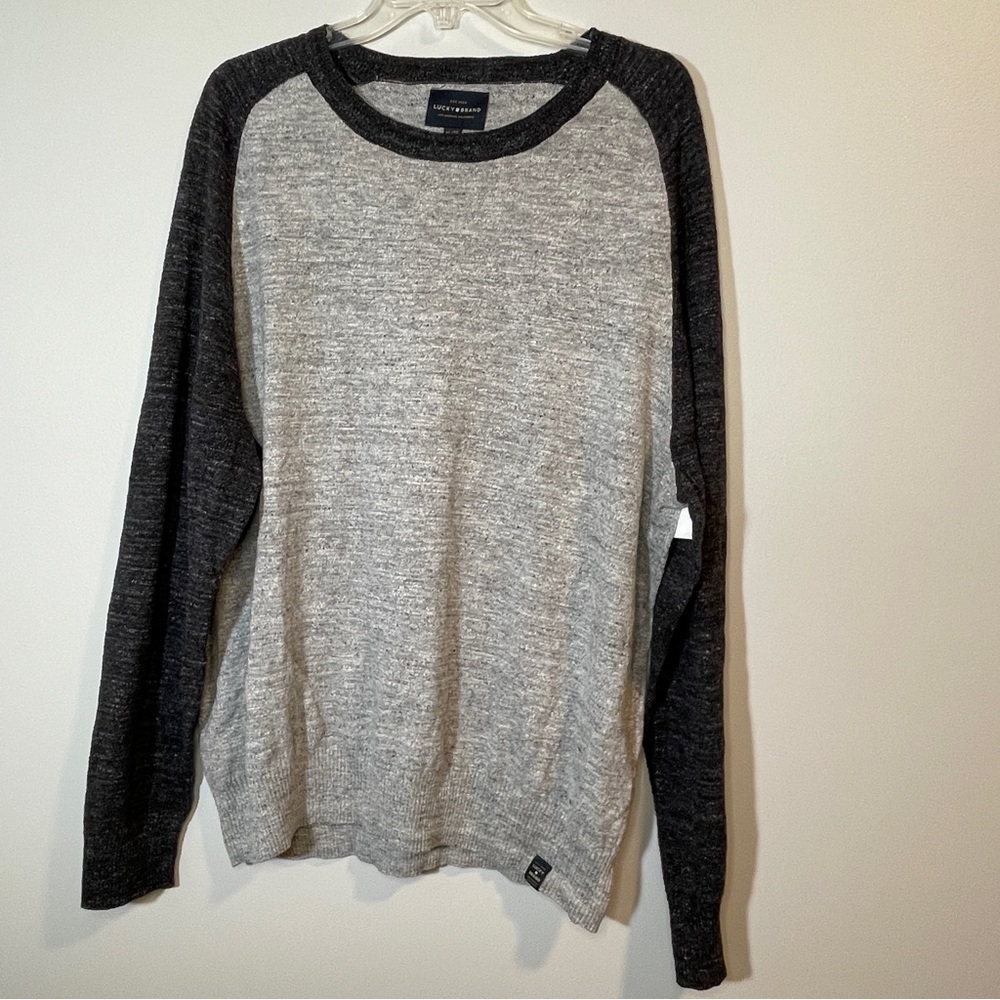 Lucky Brand Gray Color Block Crew Neck Sweater XL Men's NWOT